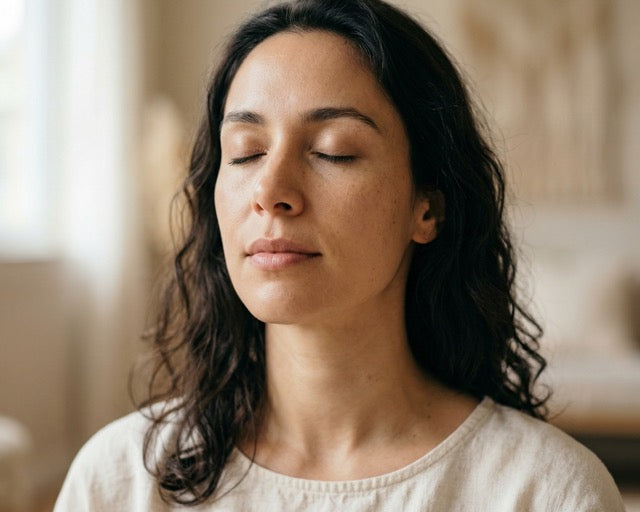 Woman with eyes closed in a relaxed setting